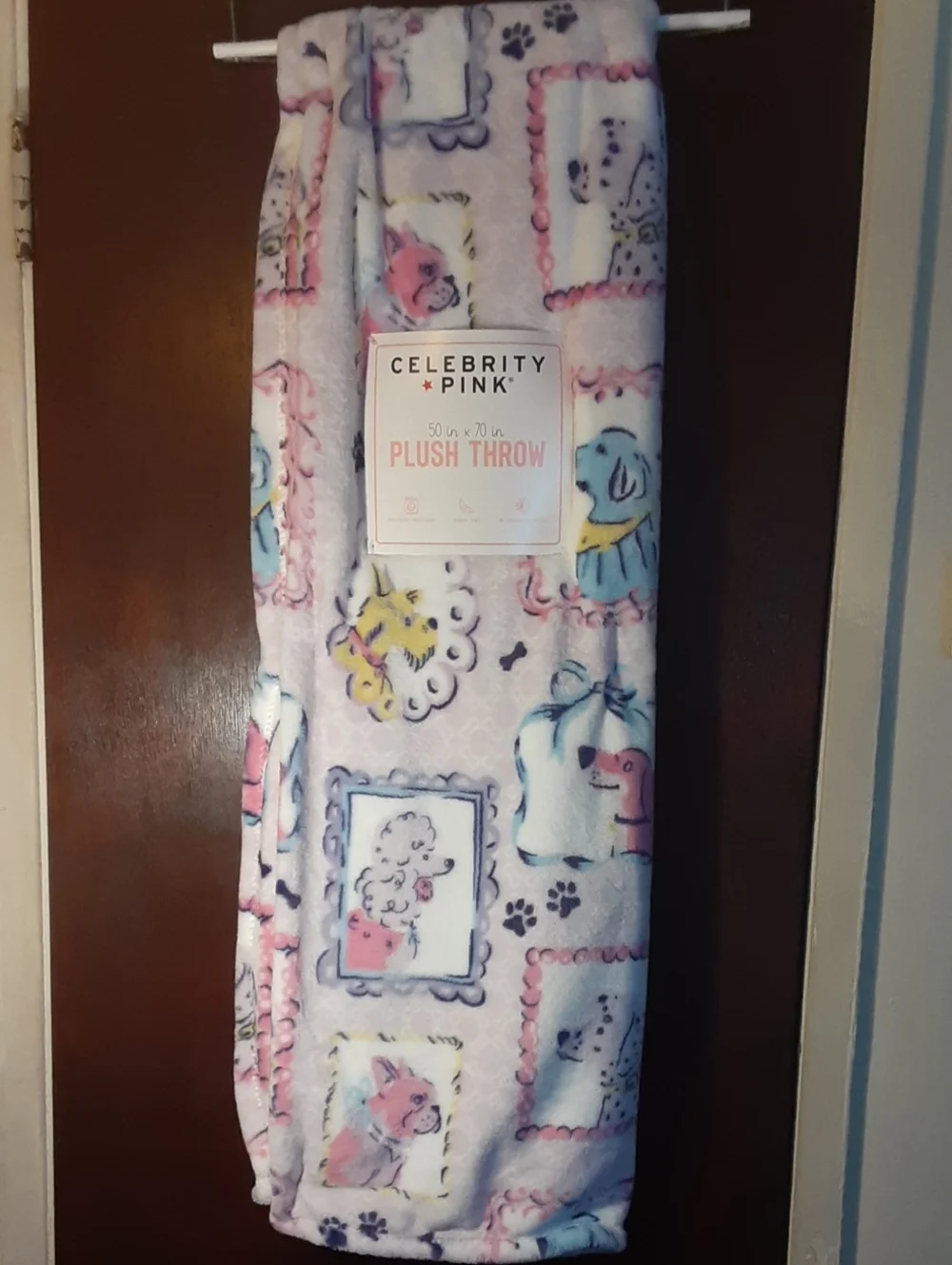 Celebrity Pink Pastel Dog Plush Throw - Pink, Blue, Yellow, Cream